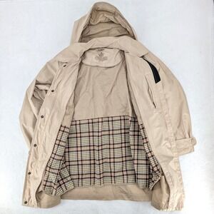 L.L.Bean All-Weather Hooded Rain Jacket / Parka Barn Coat - Size M Flannel Lined